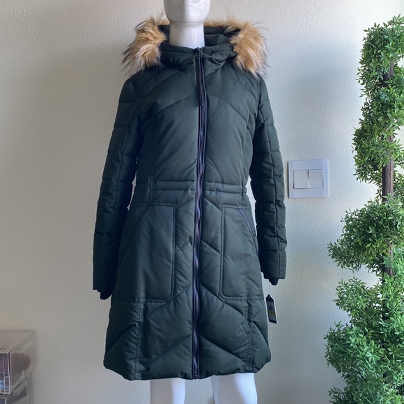 Guess Olive Green Puffer Parka Coat - Picture 7 of 15